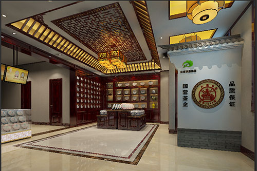 灵武古朴典雅的中式茶叶店大堂设计效果图