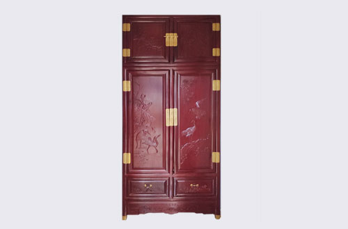 灵武高端中式家居装修深红色纯实木衣柜